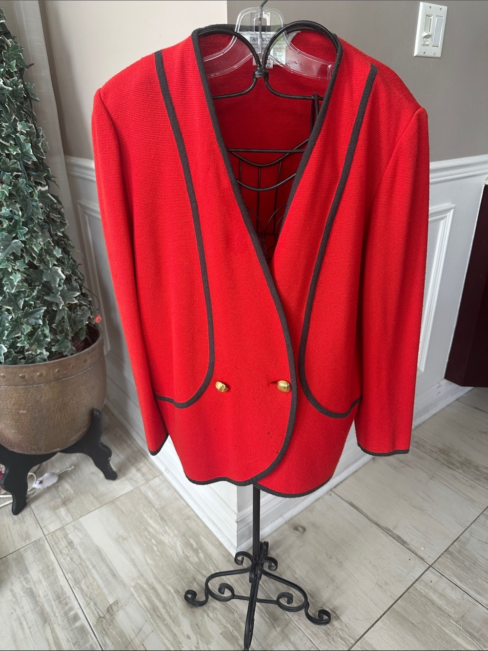 Tricycle Red Knit Blazer with greyTrim